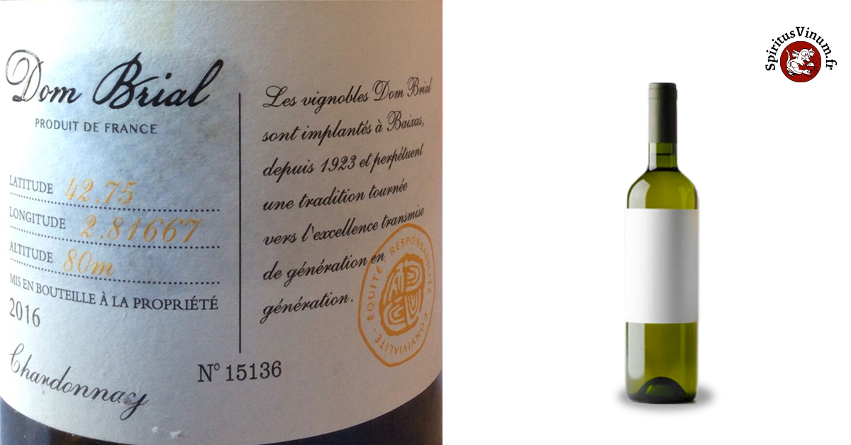 Domaine Brial, Chardonnay, 2016 (Blanc)